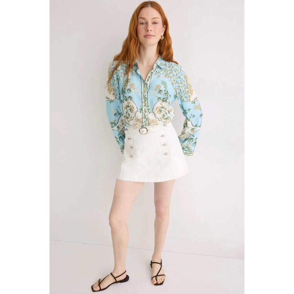 Derek Lam Collective Placed Print Button Up Shirt Blouse Sz 12